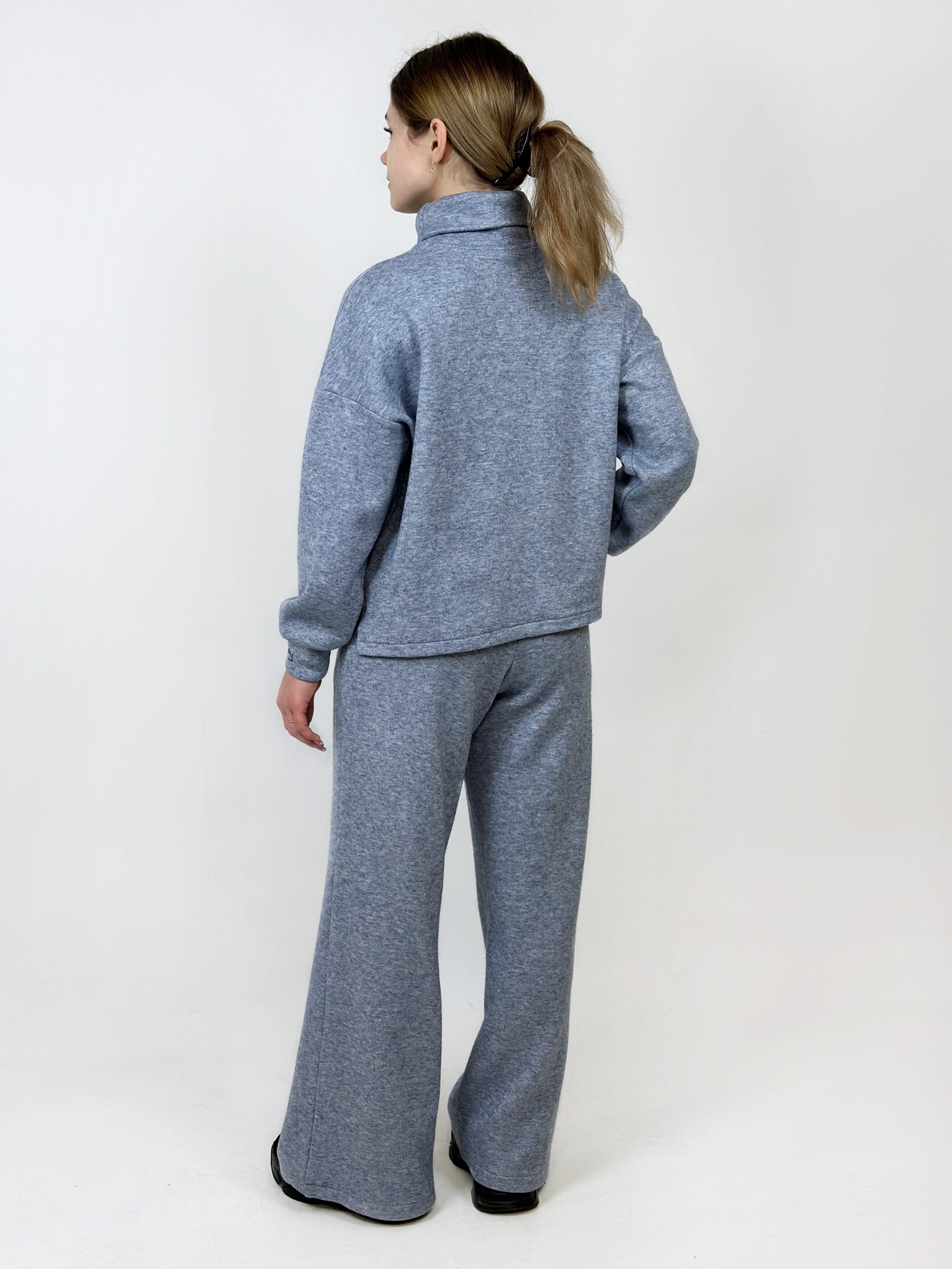 Костюм для дівчаток - джемпер з коміром та штани палаццо, сіро-блакитний